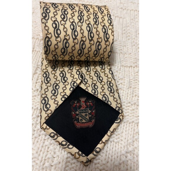 Paolo Design by Paolo Gucci Gold  Silk Horsebits Design Tie Made in Italy - Picture 2 of 6
